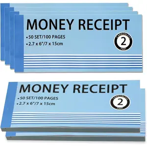 and Rent Receipt Book 6 Pack/300 Sets, 2-Part, 2.75"x6" Carbonless Copy Receipt Book with Cardboard and  Cover (50 Sets Per Book)