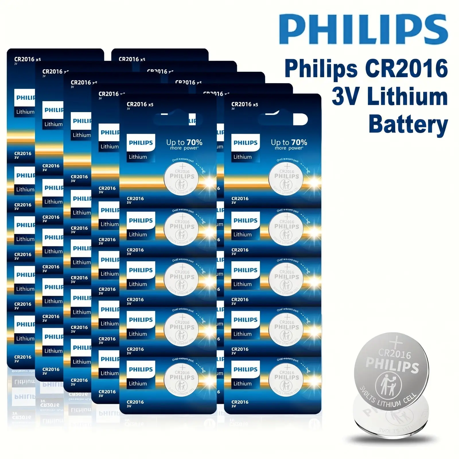 PHILIPS CR2016 3V Lithium Coin Cell Replacement Batteries (5/20/50pcs) - Low-Consumption, Long-Lasting, Durable for Digital Devices, Car Keys, Remotes