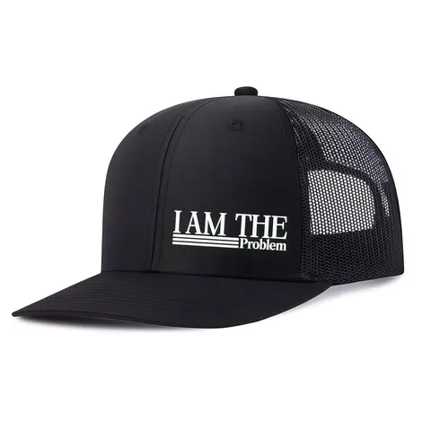 Funny "I Am The Problem" Lettered Trucker Hat - Adjustable Snapback, Sarcastic Humor, Mesh Back, Mens Hats for Unisex Casual Wear, Baseball Cap, Female