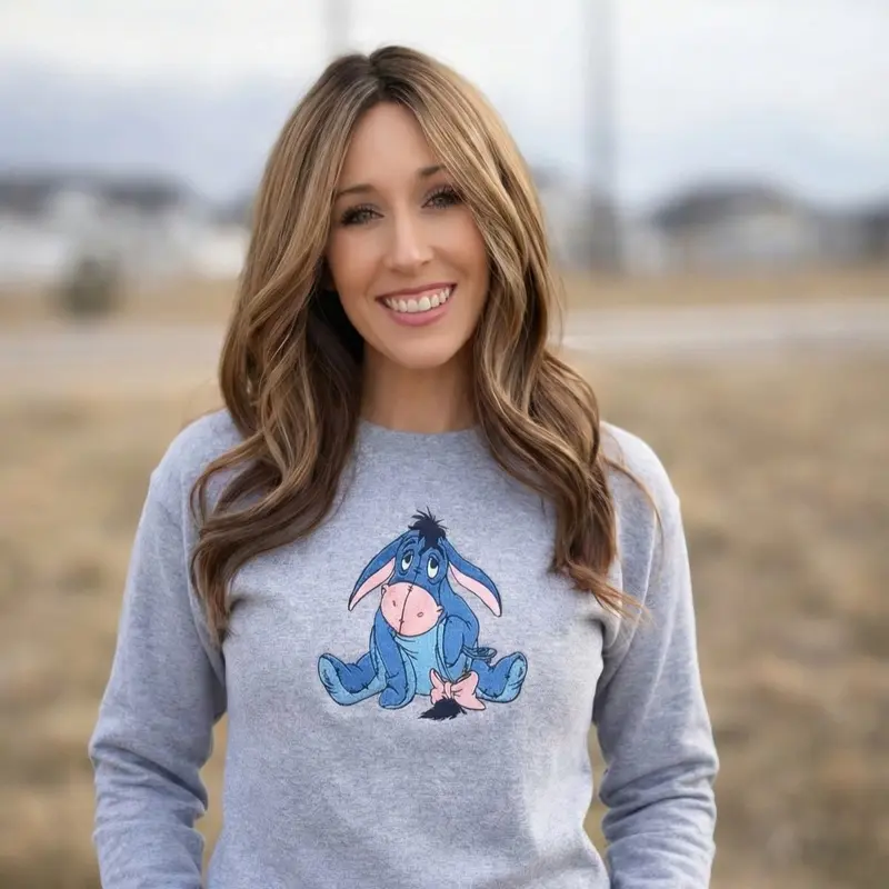 Cute Donkey Embroidered Sweatshirt for Women - Soft and Cozy Gray Pullover with Adorable Donkey Design