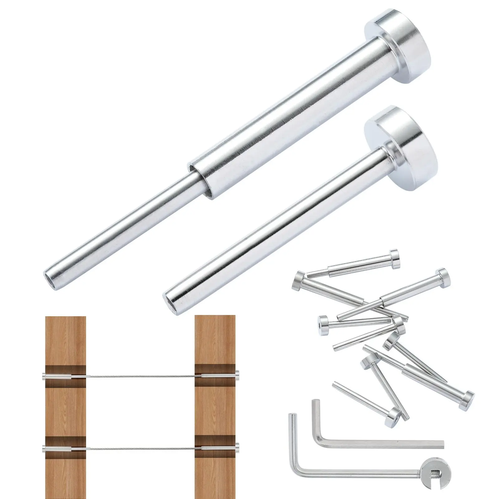 【FathersDayGift】VEVOR 20 Pack Invisible Cable Railing kit,  , T316 Stainless Steel 1/8" Invisible Receiver and Swage Stud End for Cable Railing, Swage Tensioner 1/8" for Wood/Metal Post, Cable Railing Hardware, Silver