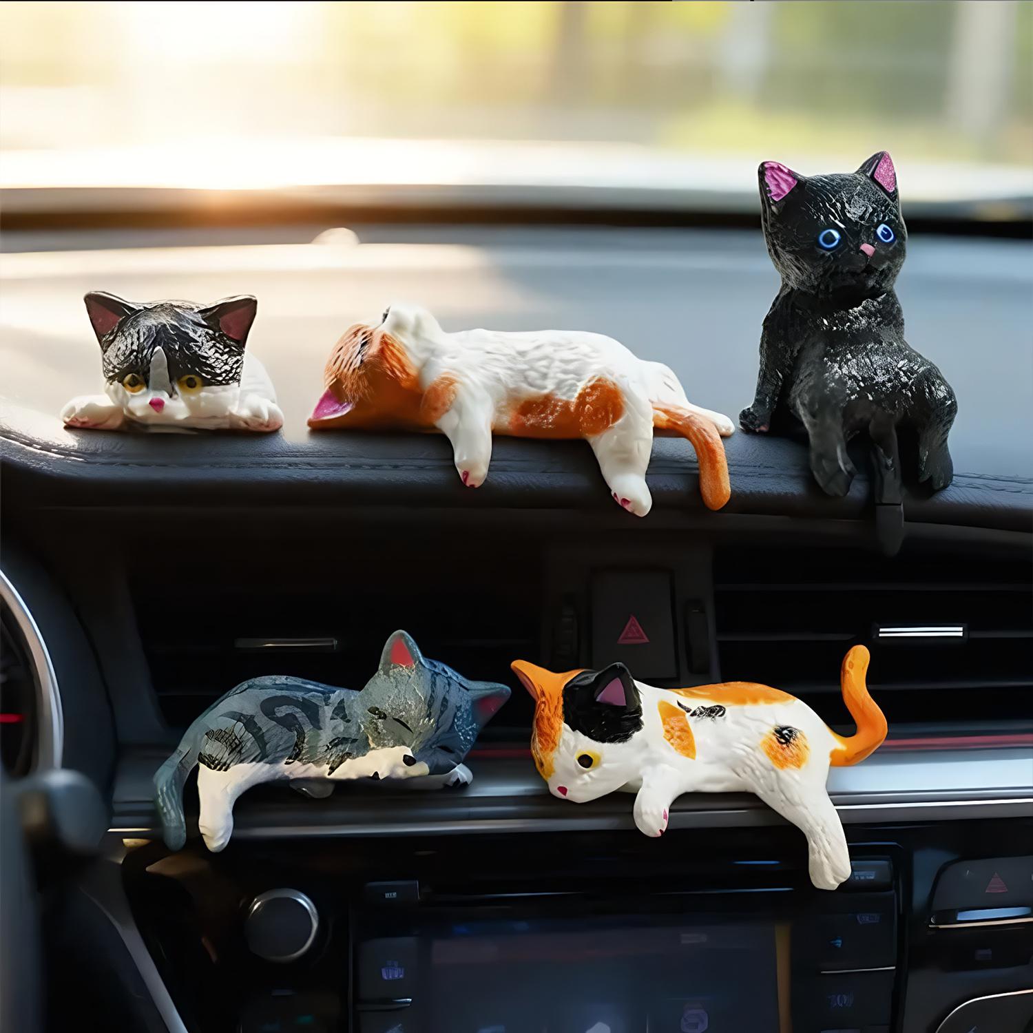 2026 Mini Cat Desk Figurines Set of 5 Resin Multi-Pose Cute Cartoon-Style Kitty Desk Companions for Home Offices & Cubicles