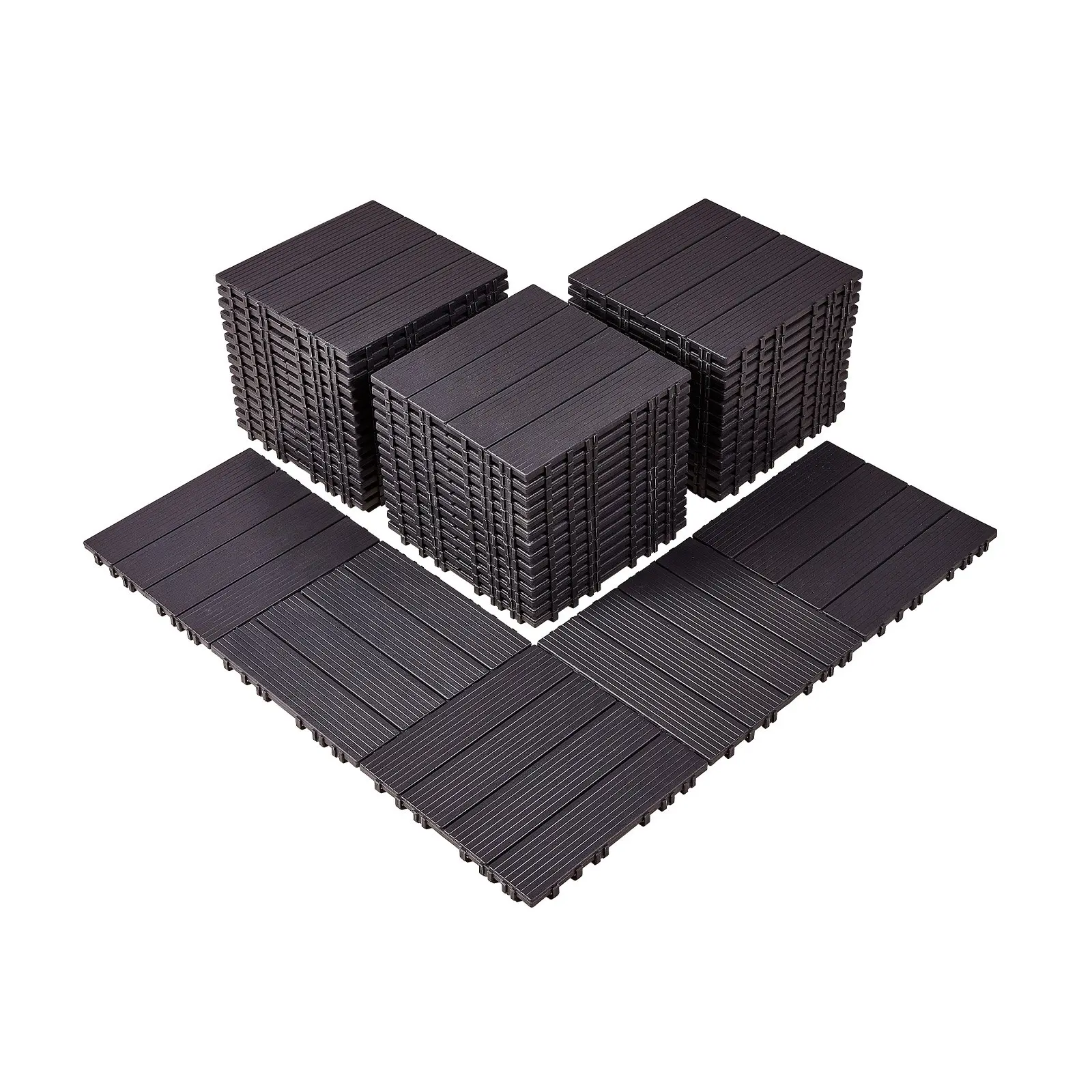 VEVOR Interlocking Deck Tiles, 54 Pack 11.6x11.6 in 54 sq.ft PP Plastic Waterproof Wood-Like Outdoor Flooring, 0.8 in Thick Cross-Patterned Backing, Easy to Cut All-Weather for Porch, Poolside, Dark Brown
