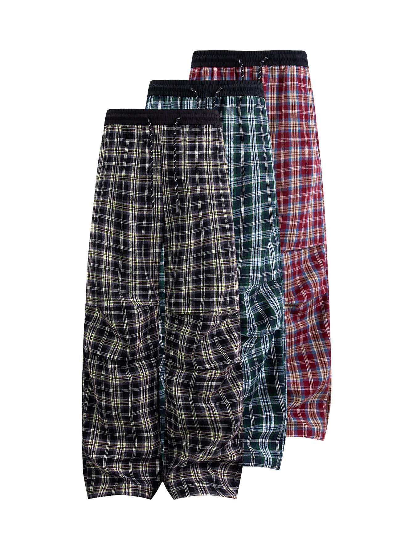 CCCMAI Men's plaid drawstring pants, soft and comfortable four-season lounge pants with an elastic waistband, versatile everyday warm bottoms for both men and women