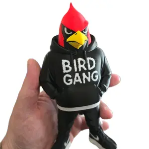 Bird Gang Cardinal 3D Printed Fan Figurine Decor Standing 8 Inches Tall with Classic Red Yellow Black White Colorway and "Bird Gang" Embossed Design
