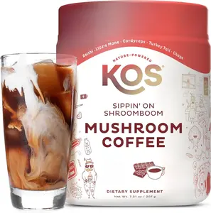 KOS Mushroom Coffee - USDA Certified Organic - Dark Chocolate Mocha Flavor - Mushroom Coffee Latte Powder with Reishi, Cordyceps, Lion's Mane, Chaga & Turkey Tail Mushrooms