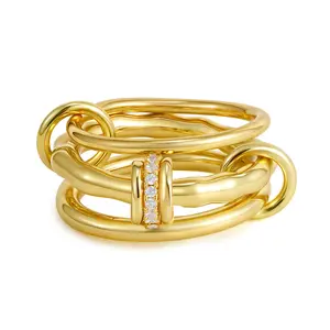 Triple Stackable Rings Set 18K Gold Plated Cubic Zirconia, Micro Paved Interlocked Design Rings for Everyday Jewelry, Affordable Luxury Unisex Gift 2025