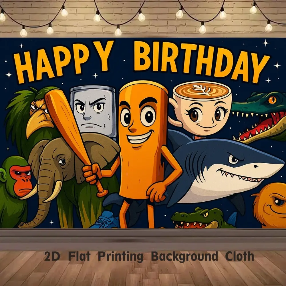 2D flat banner 1PcsFunny Shark Birthday Backdrop Tralalero Tralala Banner Happy Birthday Photo Booth Background for Durable Polyester Backdrop for Live/Video/Photography  Wall Decor for living rooms, bedrooms, offices Party Decoration Banner Photo Booth