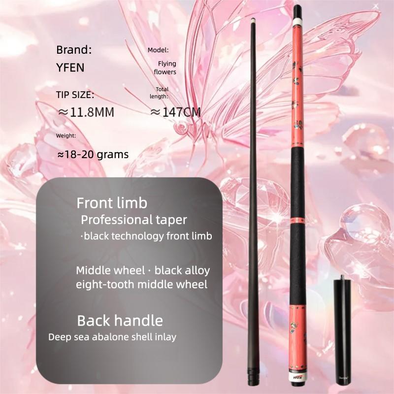 Carbon Fiber Pool Cue Stick with Abalone Shell Inlay, Pink & Black Design - 58-Inch Heavyweight 19-20oz Billiard Cue, Leather-Wrapped Grip & 11.8mm Tip for Tournaments, /Pro Use