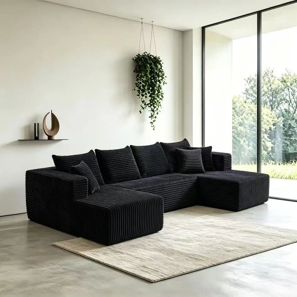133-inch large living room U-shaped sofa made of soft, fine corduroy fabric; high-rebound foam provides support; comfortable backrest for relaxation; compressed roll packaging simplifies shipping—no installation required; suitable for living rooms, bedroo