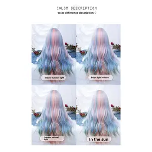 Women's Colored Streak Gradient Long Curly Wig Full Head Five Colors Rainbow Harajuku Soft Girl Lolita Cosplay Wig for Stylish Looks in Various Light Conditions