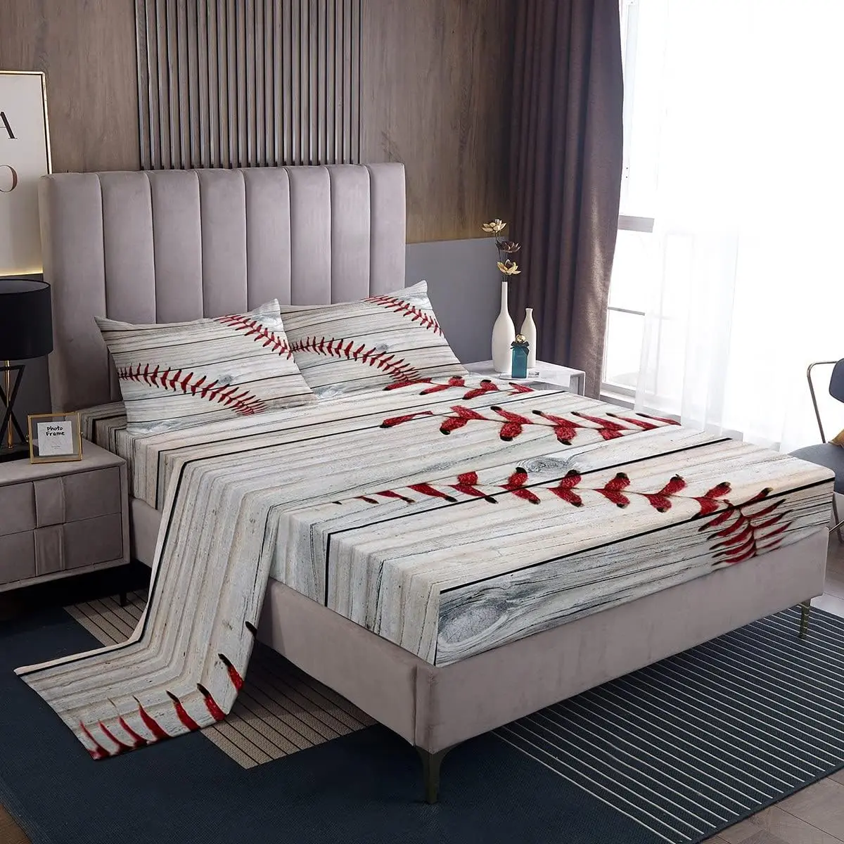 Feelyou 3D Baseball Pattern Bedding Sheet Set - Sports Theme Luxury Soft Microfiber Bedsheet Set for Athlete Home Use, Bedsheet Sets, Microfiber Bedding Set