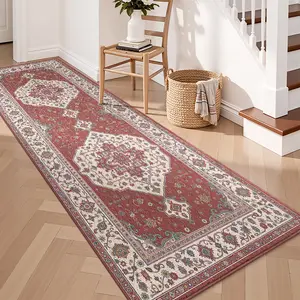 1 PC European Vintage Pattern Long Runner Rug, Persian Style, Soft Comfortable, Non-Slip Durable, Easy Clean, Luxury Decor, Suitable for Entryways, Hallways, Bedrooms, Living Rooms, Room Decorations