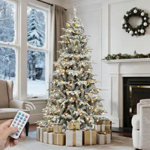 YITAHOME 6.5 ft Prelit Snow Flocked Christmas Spruce Tree - Layered Design, Thick Branch Tips, Built-In Lights, Remote Control - for Home, Office Decor