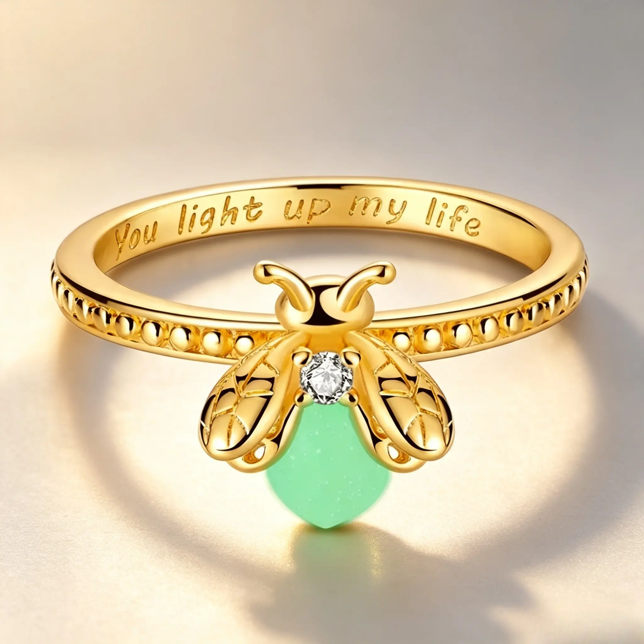 925 Silver Plated Firefly Ring, Luminous Fluorescent Glow In The Dark Ring, Elegant Dainty Firefly Insect Statement Ring, Engraved Secret Message Ring, Gorgeous Jewelry Gift for Women, Perfect Present for Family Friends Lovers Anniversary Birthday Gift
