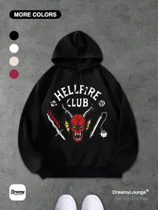 Stranger Things Hellfire Club Print Hoodie, Loose Fit Casual Sweatshirt, Breathable Outdoor Wear, Perfect for Daily Home or Outdoors