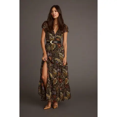 Sundance Floral Paisley Maxi Dress Casual Belt