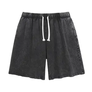 Men's Sweat Shorts Athletic Acid Washed Cotton Gym Short Elastic Waist Drawstring Workout Jogger Pants with Pockets