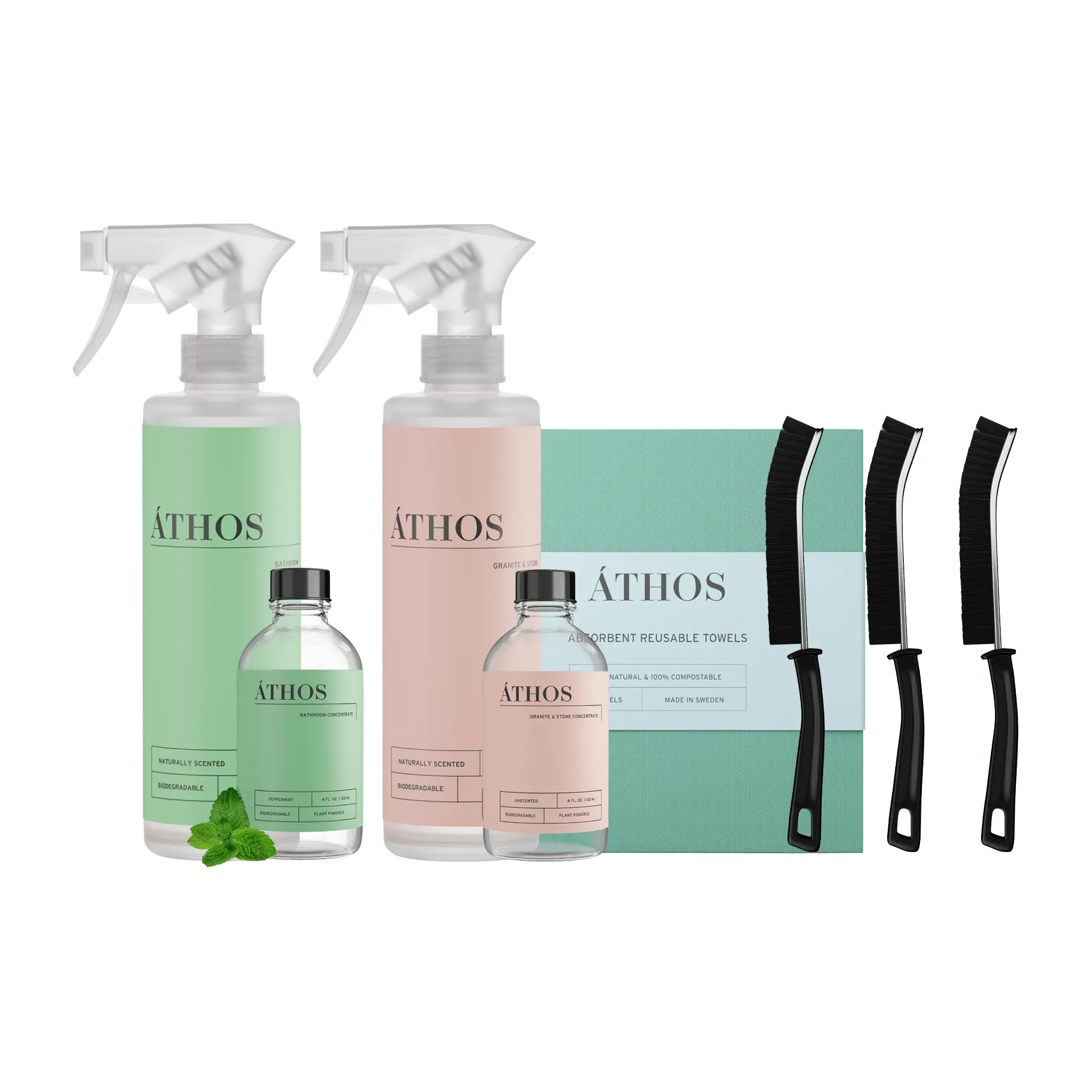 ÁTHOS Natural Stone Maintenance Bundle | Makes 8 Bottles | Bathroom + Stone Shine Care Kit | Plant-Based & pH‑Neutral for Stone, Tile & Grout