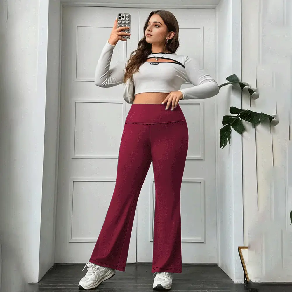 Wine red micro flared yoga pants