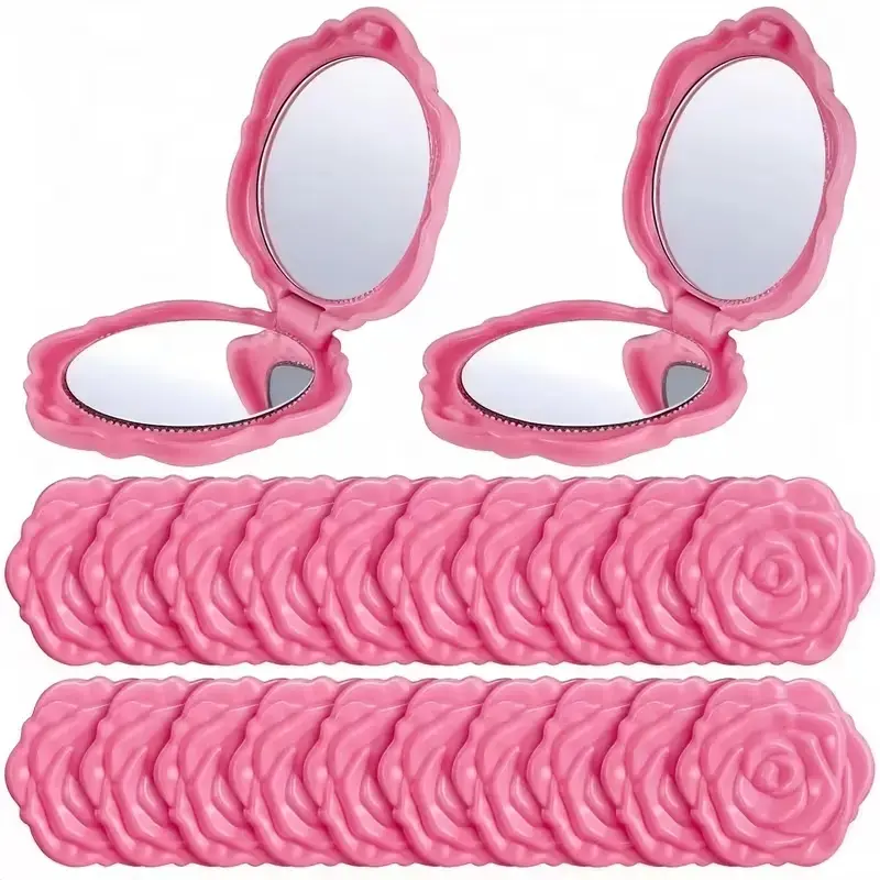 20pcs Double-Sided Floral Rose Folding Mirror-Chic Compact Folding Makeup Mirror, Portable Compact Travel Makeup Mirror, for Women'S Wedding Parties,Christmas Gifts, Abundant Quantity, Reusable