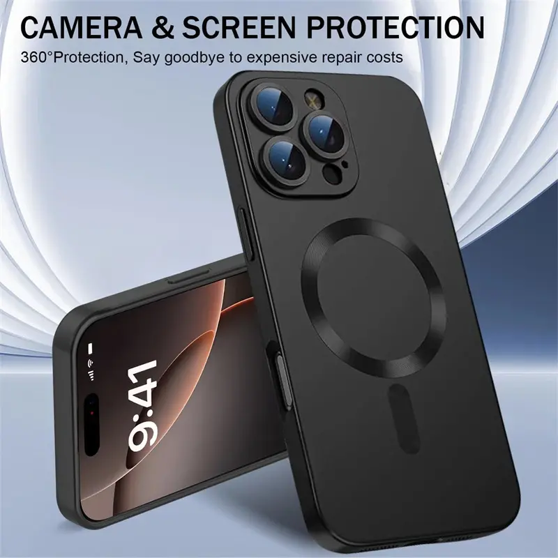 A slim and flexible TPU magnetic protective case, designed specifically for iPhone 13 14 15 16 17 Air Pro Max Plus, with a matte metallic texture for lens protection, a perfect gift for friends and family, Shell, Casing, Smartphone, Handheld