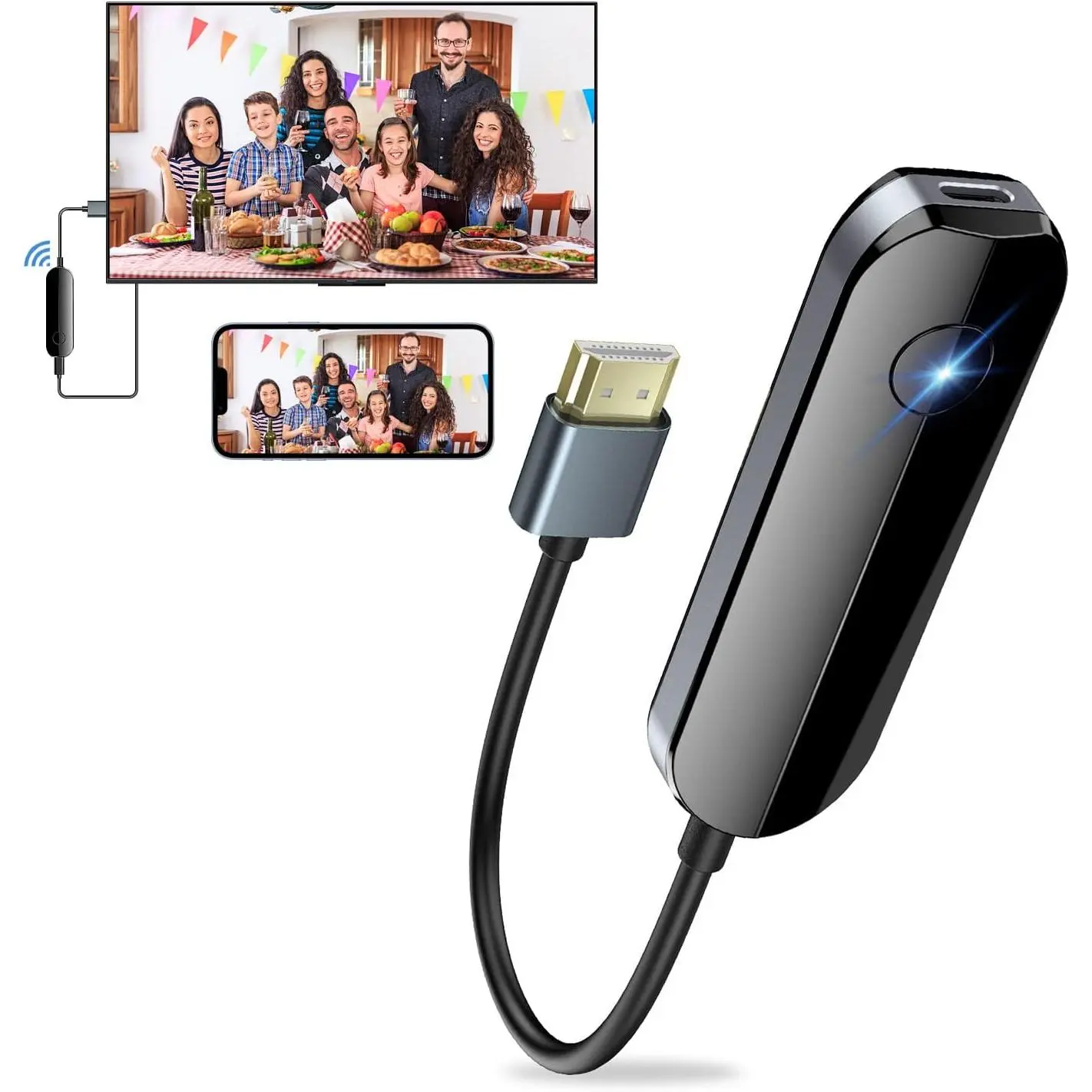 Wireless HDMI Transmitter Receiver Screen Mirroring Adapter for iPhone Users, USB-C Plug-and-Play TV Stick with USB-C Cable, WiFi-Enabled HDMI Display Adapter, Full HD Video & Audio Sync, YouTube/TikTok Support, Camping Offsite Use (Not Netflix-Supported)