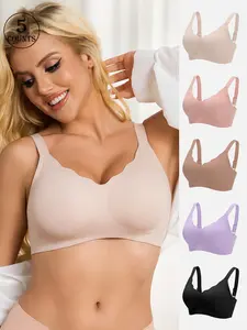 5-piece seamless jelly women's bras, suitable for daily wear, all-season, comfortable and skin-friendly. Wireless bras with lift and gather, padded with hook-and-eye back, perfect for yoga and sports, Breathable Comfy Bra, Non Slip Bra