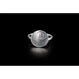 Eight Ball Silver Round Ring: size 8