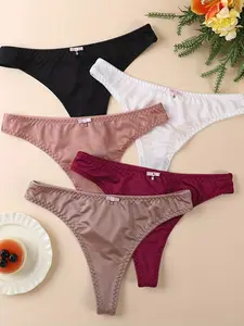 5 Pcs JOINBUY Solid Drop Waist Thong -Rise Polyamide Elastane Breathable Underwear for Casual Comfort All Seasons Womenswear Bridal Ice Silk tydal wear womens zip up sports a active one stylish workout set fabletics vip gym form east minim size plus dubai