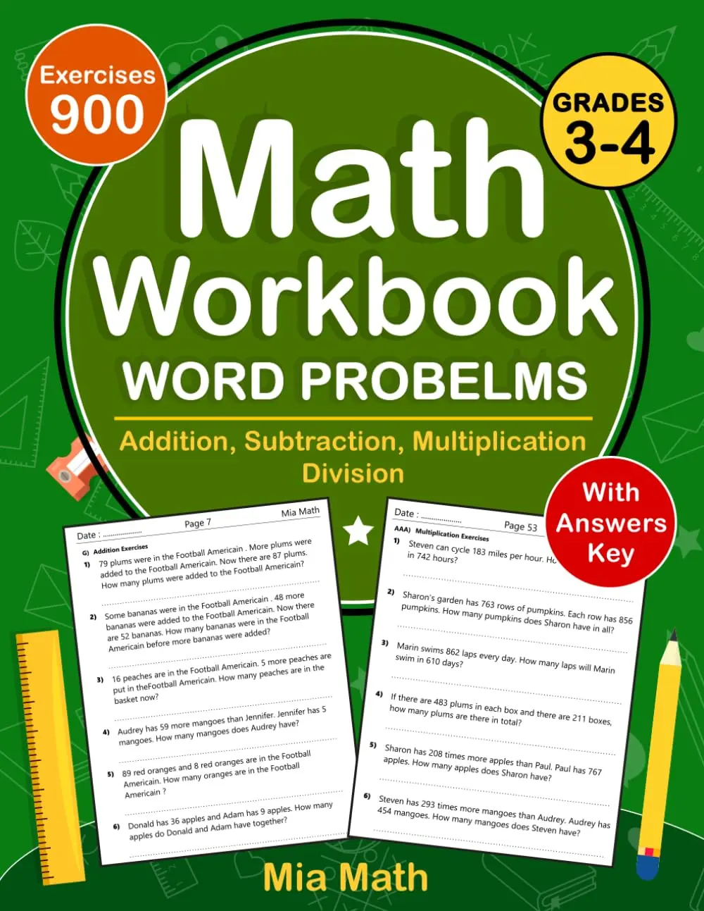 Word Problems Math Workbook For Grades 3 To 4 With Addition, Subtraction,Multiplication, Division: Math Practice Problems For 3rd And 4th Grade With ...| Word Problems Math Worksheets (Ages 8-10)