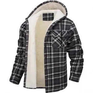Heavy Thick Warm Checked Hoodies Mens Full Zip Plaid Flannel Jacket Sherpa Lined Plaid Hoodies