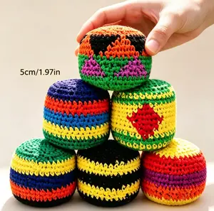 Random Color  1/2/3PCS Hand-Made Knitted Hacky Sack, 2026 Upgraded Assorted Foot Bag Crochet Hacky Sacks for Adults, Juggling Balls for Beginners, Multicolored Geometric Pattern, Ready-to-Use Hacky Sacks