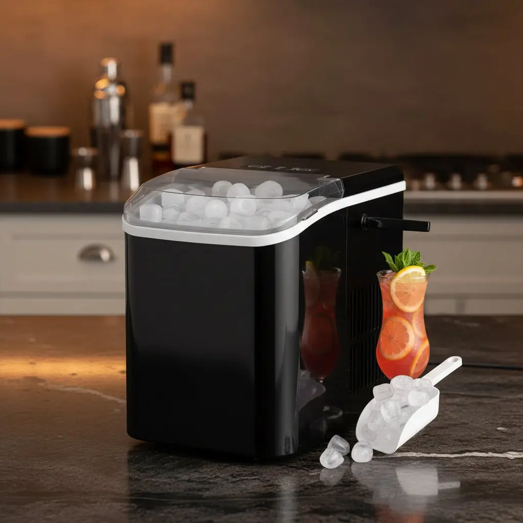 QuickChill Portable Ice Machine – Compact, Efficient Appliance for Bars, Kitchens, Includes Scoop & Detachable Ice Basket