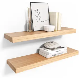 Habudda Floating Shelves, Wooden Wall Shelf for Rustic Decor, Hanging Display Shelving for Bedroom Bathroom Kitchen Living Room, Natural Wood, Invisible Bracket, 23.6"*6.7"*1.6", 2-Pack
