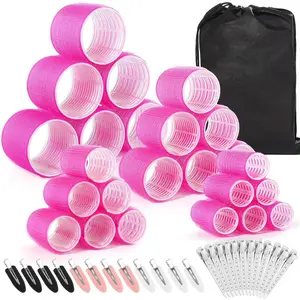 Women's 49PCS Heatless Velcro Rollers Kit with Clips & Storage Bag, 4 Sizes for Long & Medium Locks, No-Damage DIY Bouncy Curl Hair Styling Tools