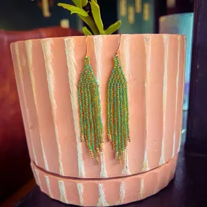 Small Turquoise Seedbead Dangle Earrings - Elegant Design with Green Beads, Perfect for Everyday Wear