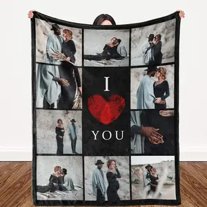 Personalized Love Collage Blanket Custom Photo Text Printing Ultra Soft Flannel Fabric Multi Occasion Christmas Valentines Birthday Anniversary Gift For Couples Breathable Warmth Cozy Nap Companion