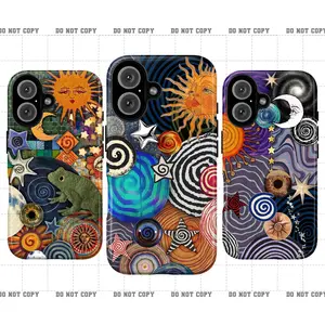Whimsical Sun Moon Collage Phone Case Retro Celestial Swirl Protective Cover For iPhone 11-17 Pro Max/Plus & Samsung Galaxy S23-S25
