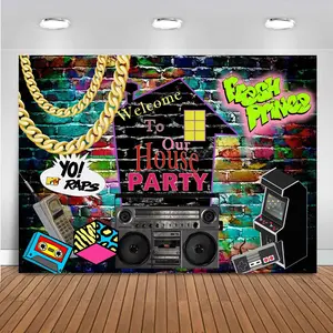 Hop 90s Backdrop House Party Decorations 8x6ft 80s 90s Graffiti Wall Retro Radio Roller Skates Background Music Rock Punk Party Banner Decorations Studio Props