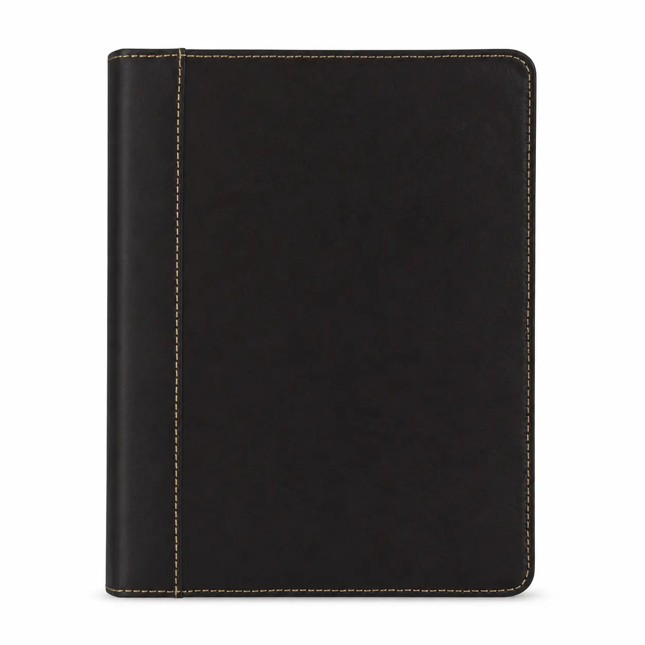 Black Leather 3‑Ring Notebook Binder with Contrast Stitching, Holds 8.5 x 5.5 Paper, Portfolio Organizer Planner Journal for Work