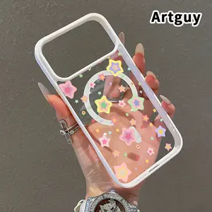 Magnetic Soft Case for iPhone 17 16  Pro Max Plus 15 14 13 12 11 Air E Pastel Star Magic Pattern Anti-Yellowing Shockproof ultra-thin Silicone Crystal Transparent Acrylic Cover Supports Wireless Charging