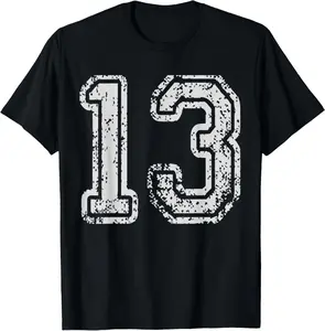 100% Cotton Team Jersey Uniforms Number 13 Thirteen School Sports Bdays T-Shirt