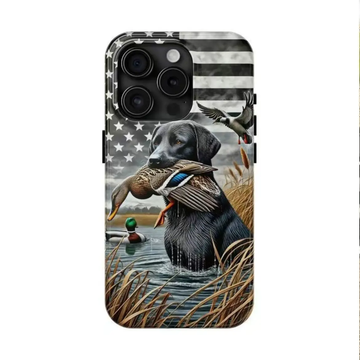 Duck Hunting Flag Hard Protection Smartphone Case for iPhone 11-17 Pro Max/Plus/Air, iPhone 15 Compatible, Beverage-Inspired Graphics Cover, Durable, Unique Gift for Outdoorsmen