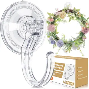 4 Pack Large Suction Cup Hooks for Door Wreaths, Wreath Hangers for Front Door, Glass, Window, Shower, Upgraded 1.9" Diameter Wreath Holder, No Tools, No , Holds Up to 22 lbs