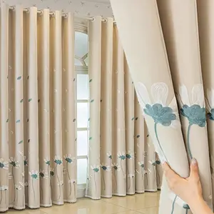 European Style Floral Embroidered Blackout Curtain, Casual Drapes for Living Room Bedroom Dining Kitchen, Home Decor, 1 Piece, Window Curtain