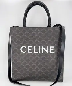 Pre-owned Celine leather Shoulder Bags Triomphe Canvas Calfskin Medium Vertical Cabas Black 1