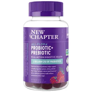 New Chapter All Flora Prebiotic + Probiotic Gummy for Women & Men, 55% Less Sugar | Holistic Gut Health Support - 60ct