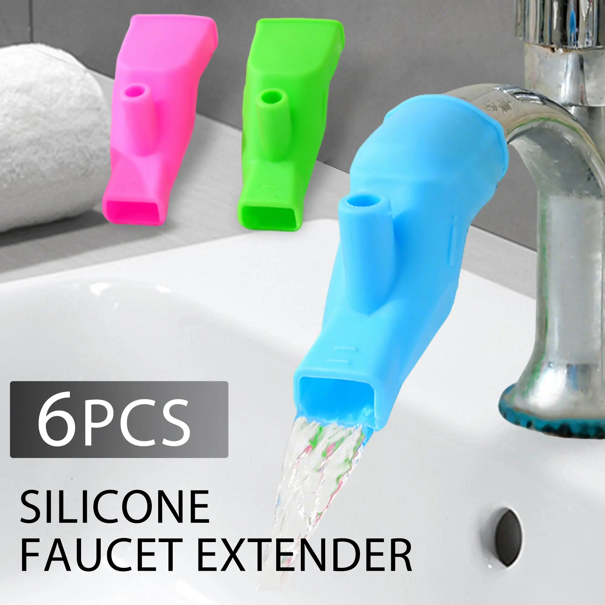 6 Counts Silicone Faucet Extenders, Flexible Tap Connector with Random Color to Stop Splashing