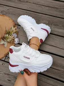 Women's new fashion sporty casual lace-up Solid Color sneakers, thick-soled height-increasing dad shoes, the best choice to pair with jeans and skirts, suitable for daily casual wear and commuting, the best choice for gifts and back-to-school outfits.